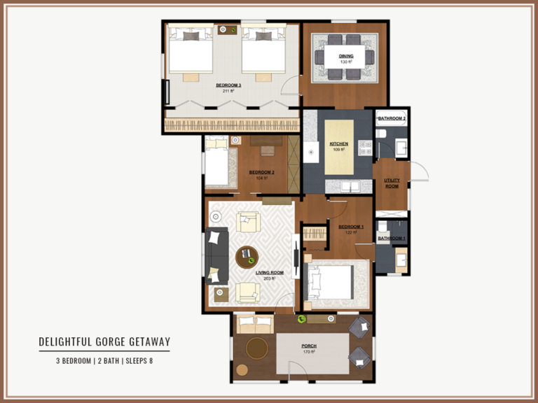 Floorplan for our 3bedroom, 2bath vacation rental in the heart of New River Gorge National Park West Virginia