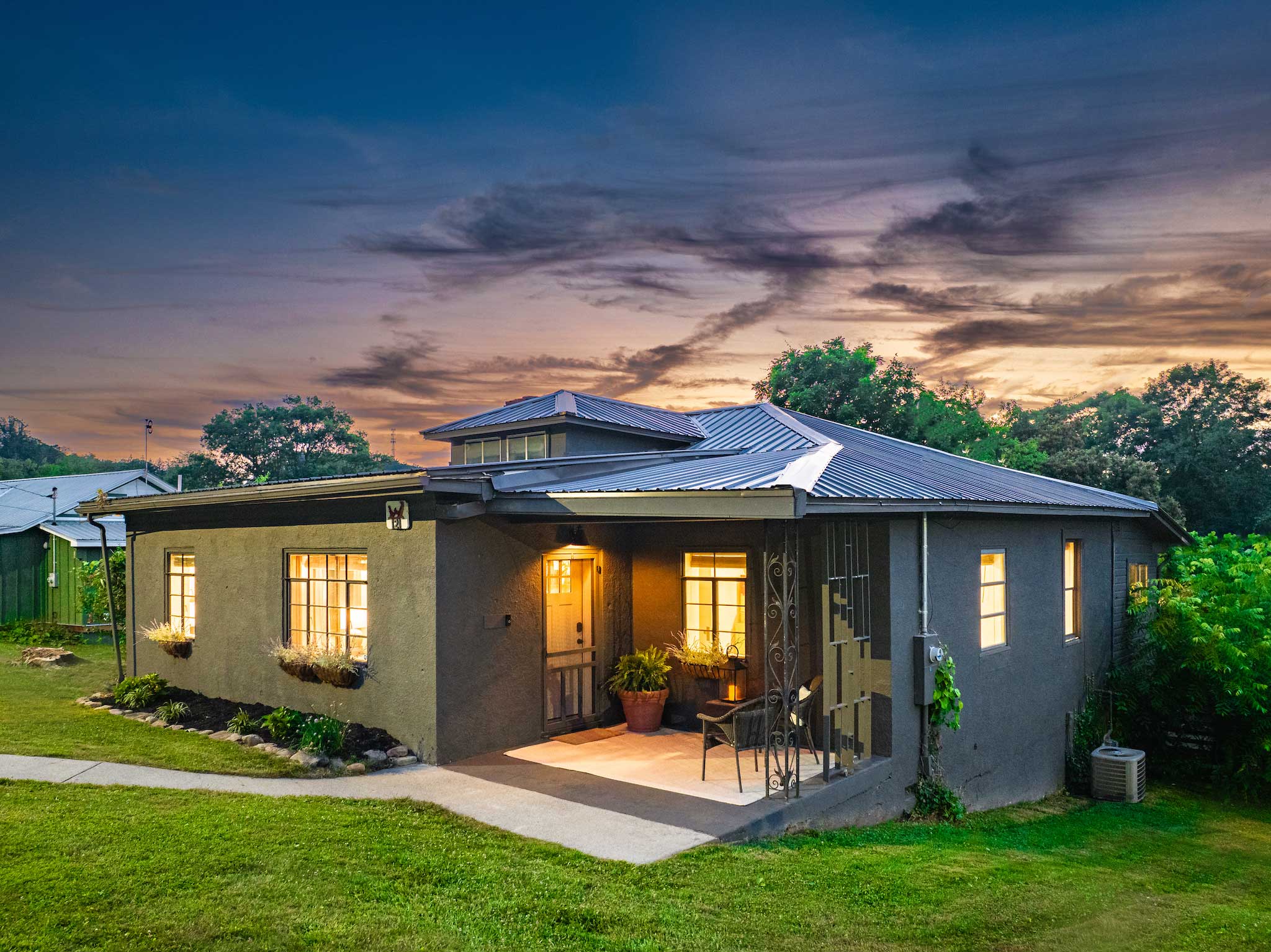 DT Bungalow at golden hour — cozy vacation rental in downtown Fayetteville WV